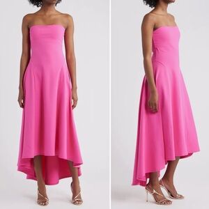 NWT Susana Monaco Strapless High/Low Dress in Hot Pink Size large $228 MSRP